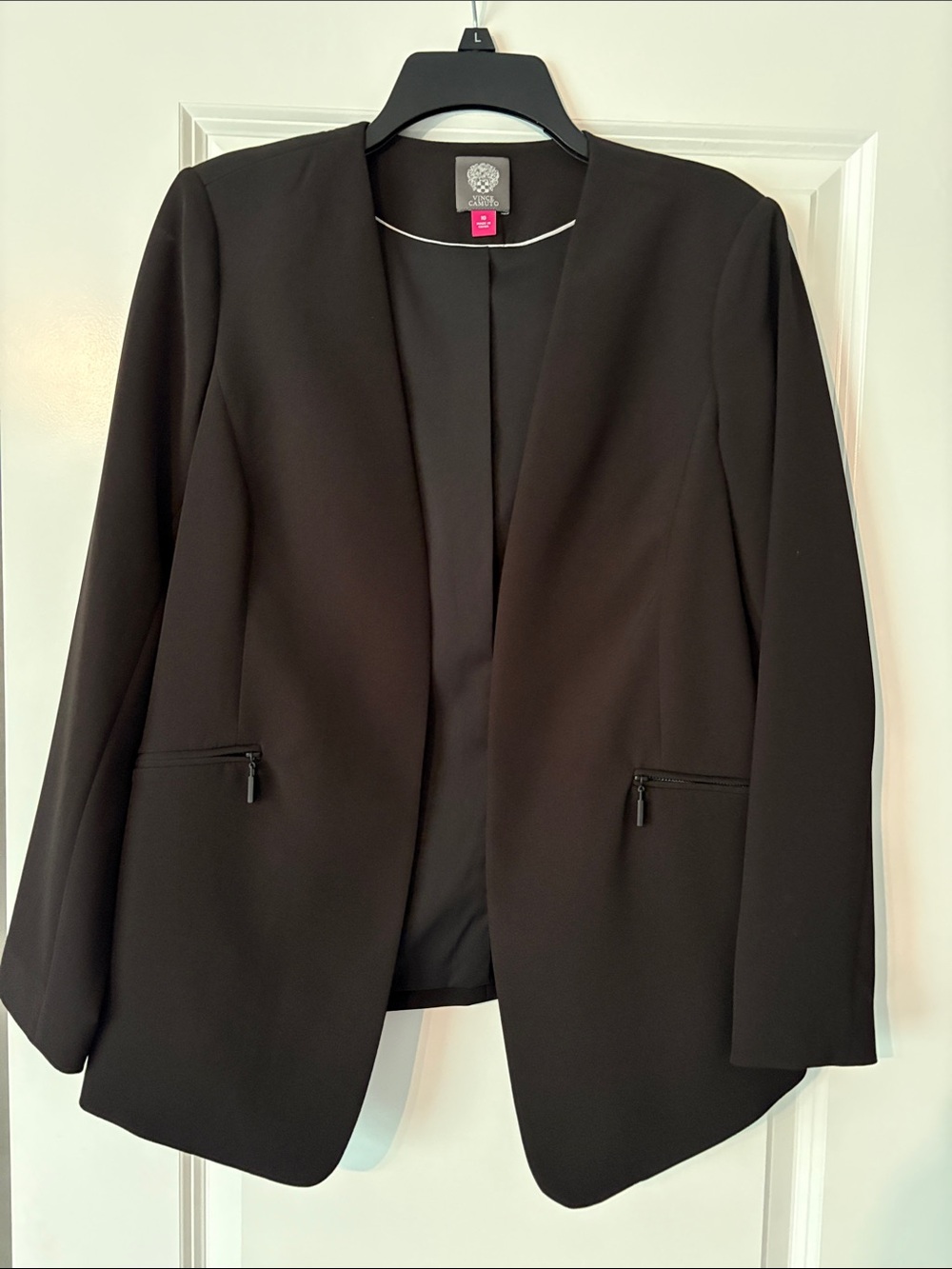 Vince Camuto Black Open-Front Blazer with Zip Pockets